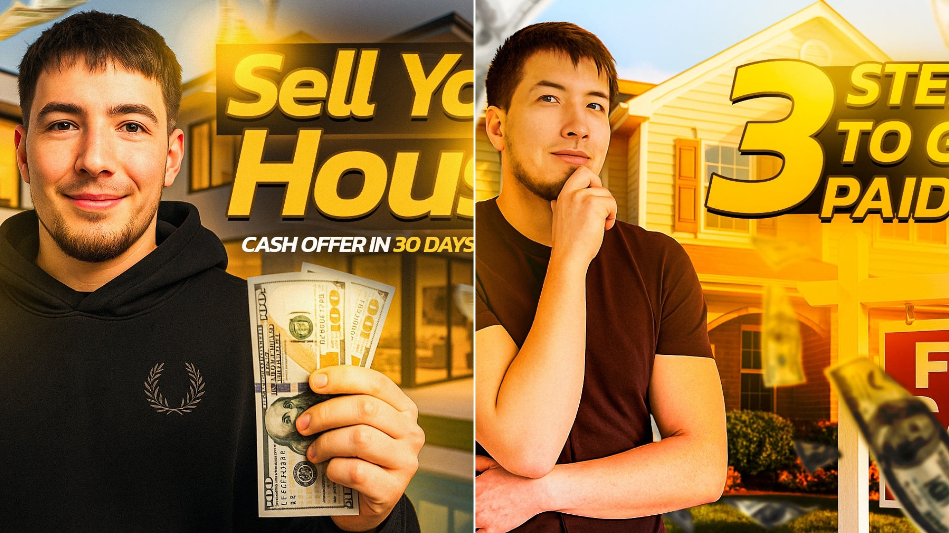 Catchy YouTube thumbnail for fast house selling with cash.